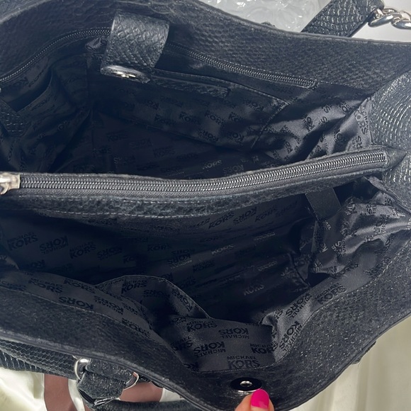 Michael Kors Black Leather Snakeskin Hamilton Bag EUC with Dust Bag - Picture 9 of 14